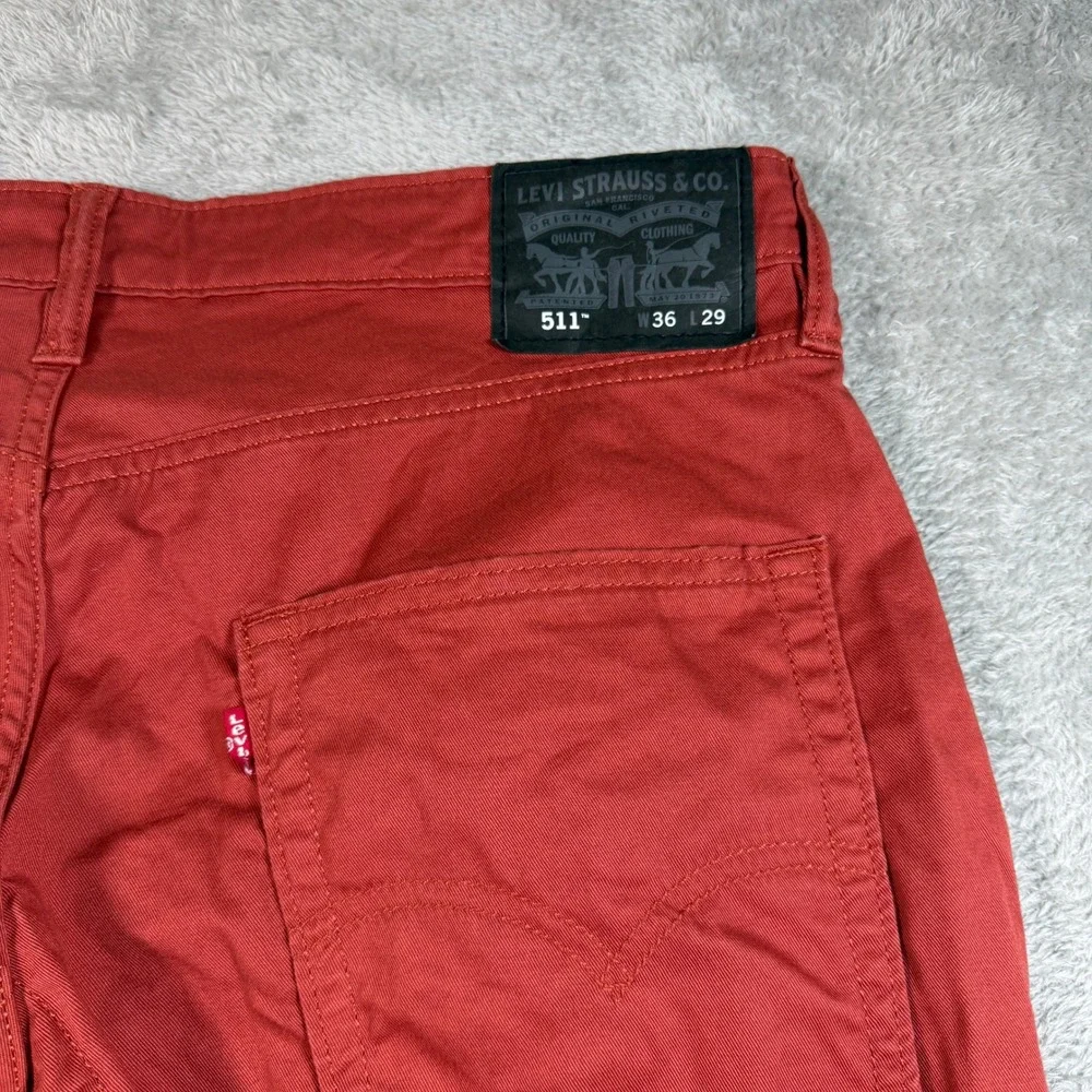 Levis 511 Slim Fit Jeans Mens 36x29 Red Commuter Green Pocket Reflective Stretch